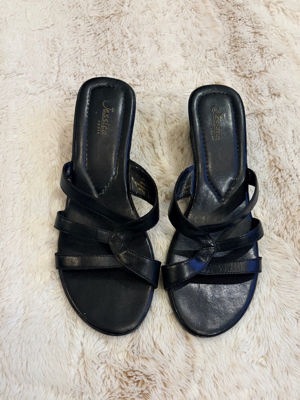 🖤 Vintage Y2K 90s Jessica Brazilian Leather Strappy Kitten Heel Wedge Sandal ✨